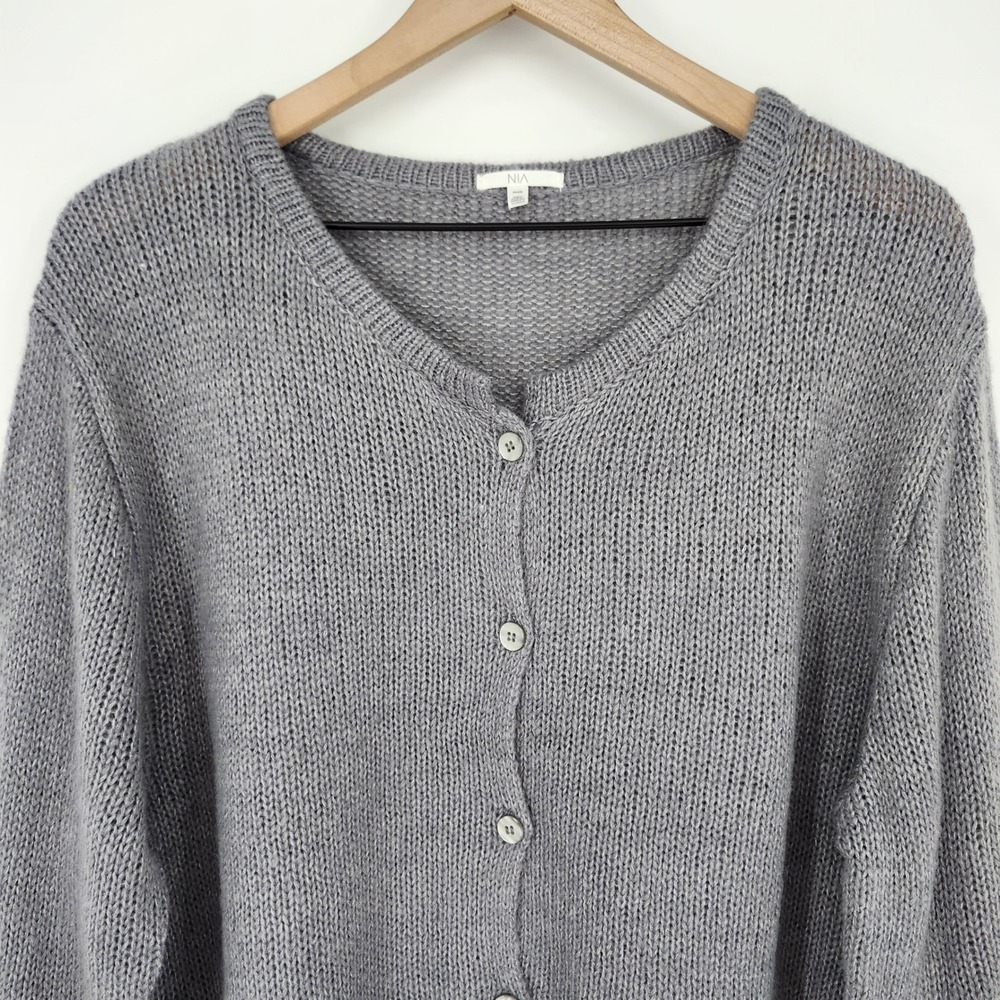 NIA Grey Wool Blend Knit Cardigan Womens Plus Size Scandi Chic Maximalism Boxy - Picture 3 of 8